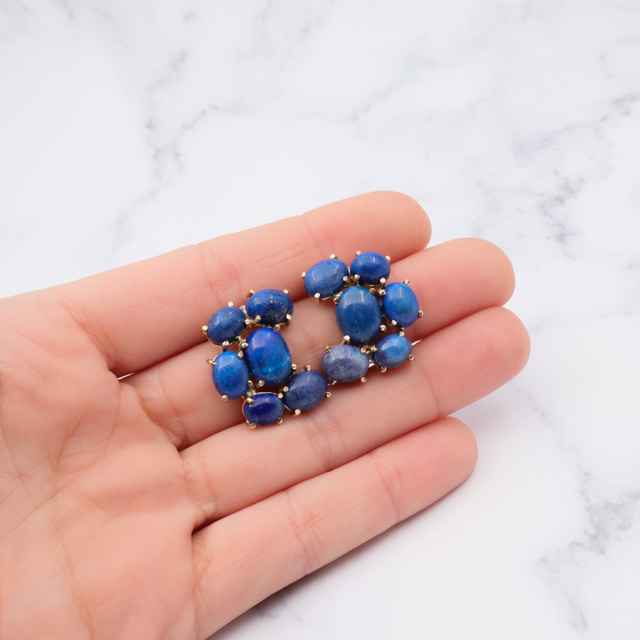 Vintage 14k gold lapis lazuli cluster post earrings